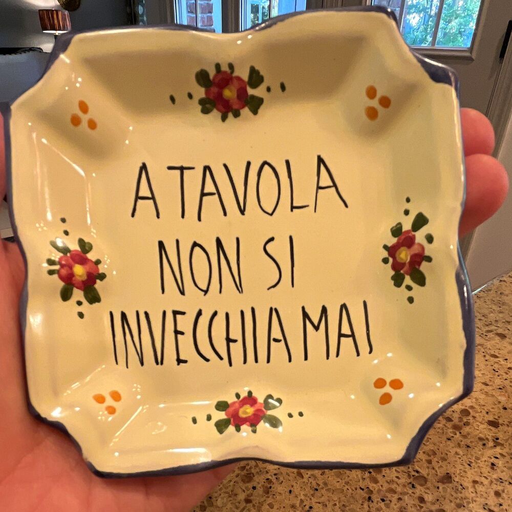 Hand Painted Italian Ceramic Trinket Dish At the Table One Never Grows Old
